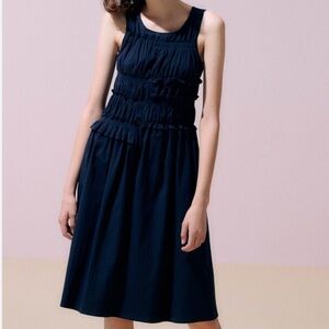 Neul Womens navy blue smocked shirring sleeveless knee length dress 1/S